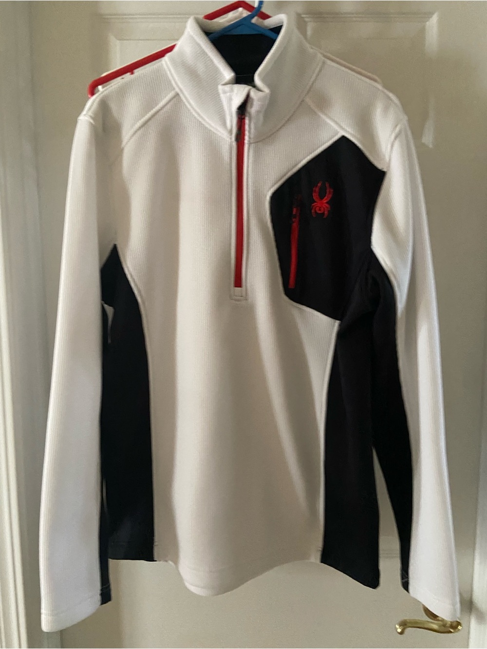 Spyder White Half-Zip Pullover with Black Panels and Red Accents Sz L